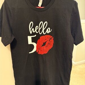 Bella Canvas Black Kids Tee with White "hello 5" and Red Lip Graphic
